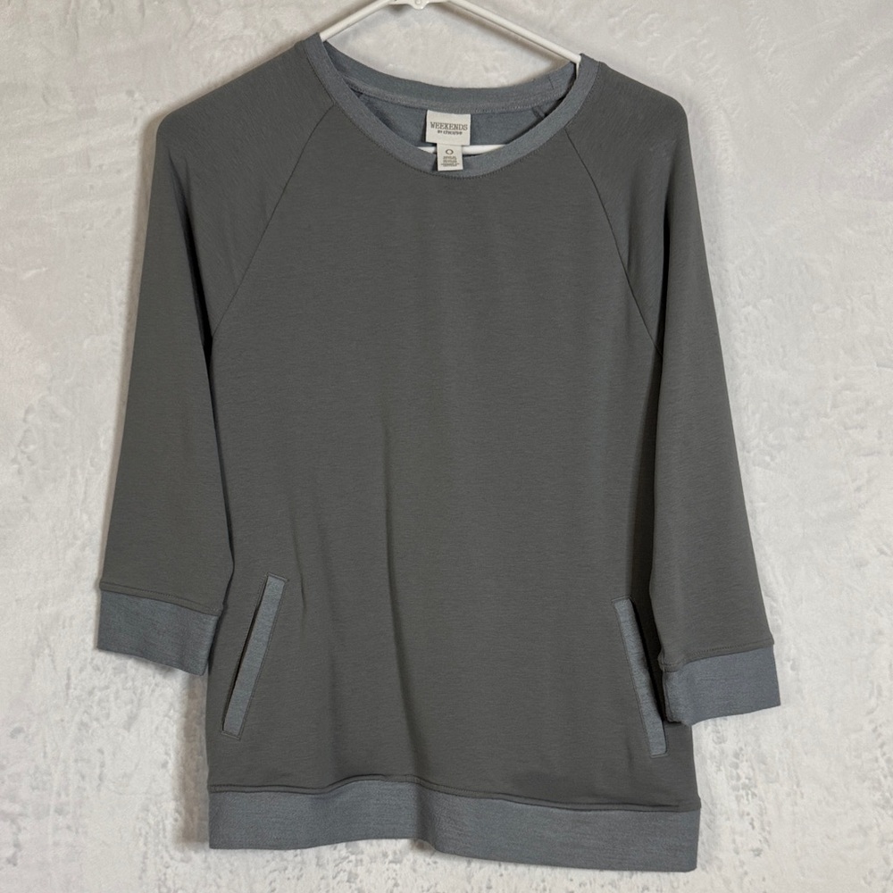Weekends by Chico's Gray 3/4 Sleeve Sweatshirt Small
